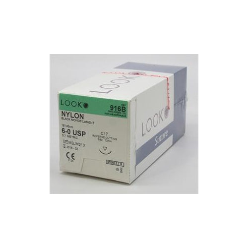 Look 916B Nylon Black Monofilament Reverse Cutting Sutures C17 3/8 Circle 6-0 18 Look 916B Nylon Black Monofilament Reverse Cutting Sutures C17 3/8 Circle 6-0 18